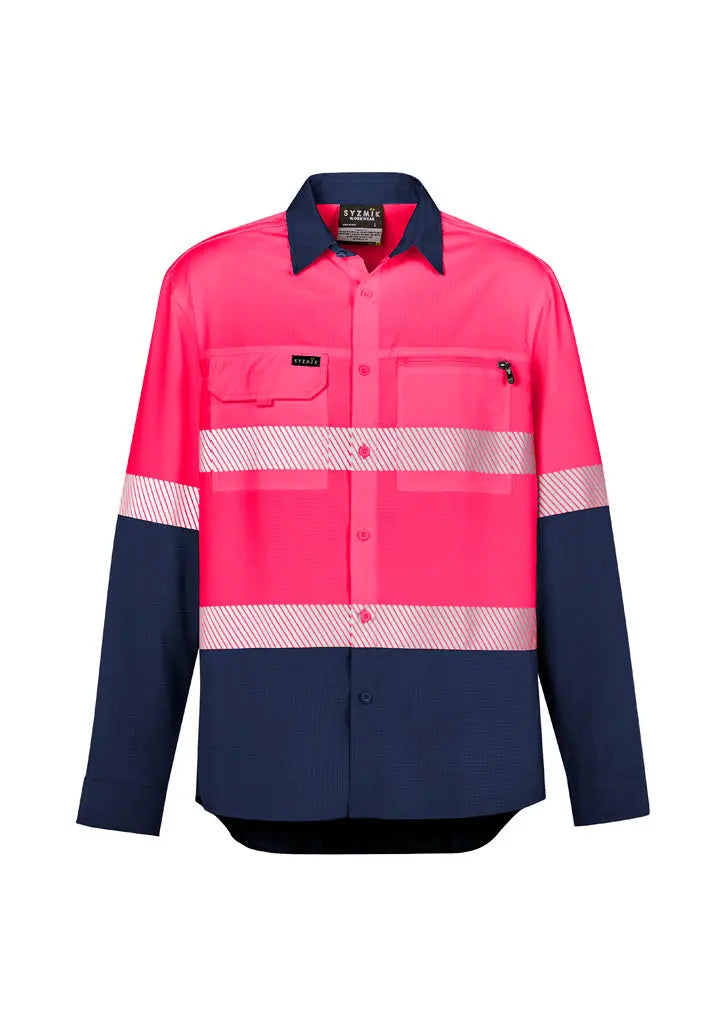 Mens Hi Vis Outdoor Segmented Tape L/S Shirt ZW470 Metro Workwear.